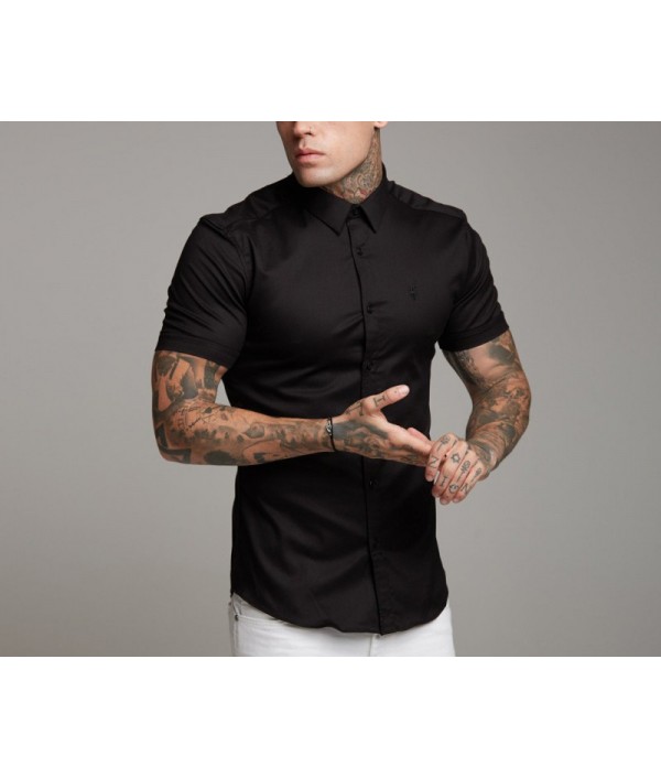 Loose Size Men Shirts Black white 100% Cotton Short Sleeve men's shirt