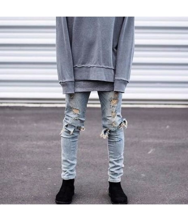 Skinny Ripped Jeans For Men Male Motorcy...