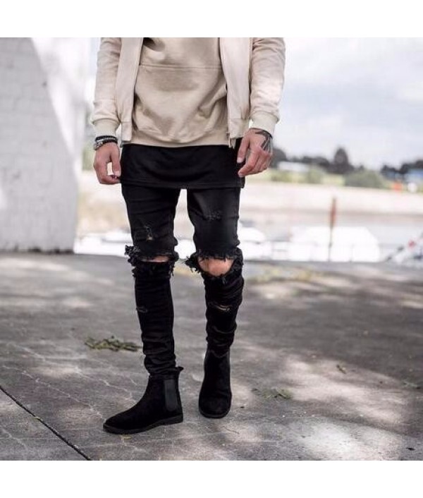 Skinny Ripped Jeans For Men Male Motorcycle  Jeans