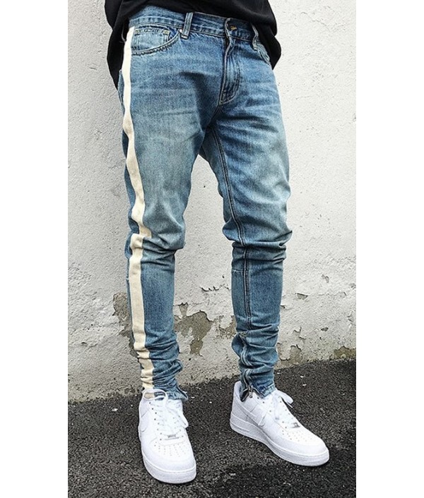 Skinny Jeans Men Hip Hop stripe Ripped Elastic Slim Fit Jeans Male Stretchy Pants street fear of God trousers