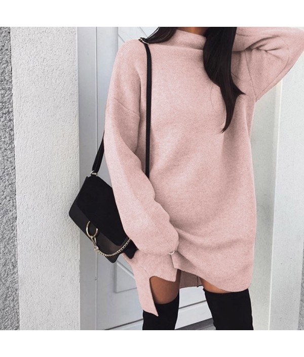  Autumn Winter Knitted Dress Women Turtleneck Long Sleeve Warm Sweater Dress Casual Solid Loose Mini Dresses