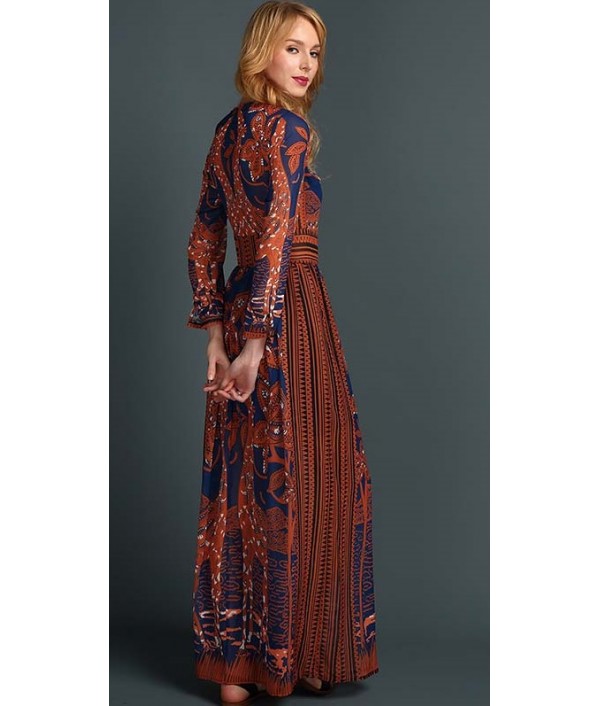 Summer Spring Fashion Women Long Dress Chiffon Long sleeve Print Maxi Dress Elegant Casual Party Dresses