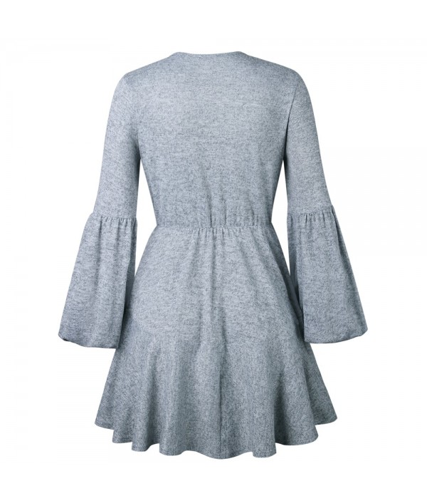 Women V Neck Ruffle Knitted Sweater Dres...