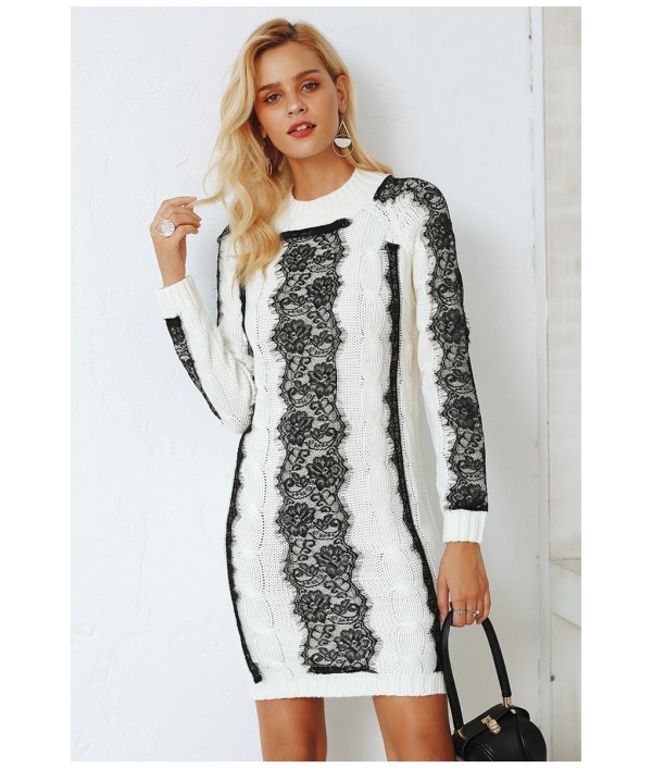 Neck twist knitted sweater dress women E...