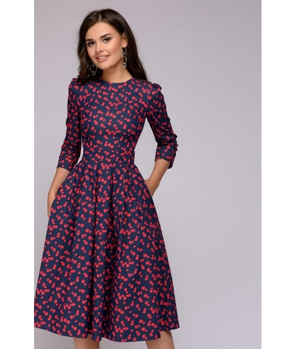 Women Dress 2018 Vintage printing party Three Quarter Sleeve women Autumn Dress