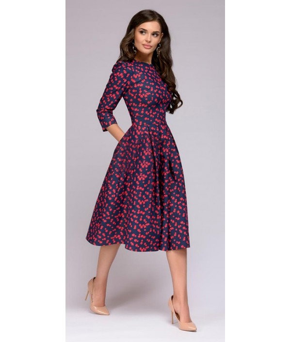 Women Dress 2018 Vintage printing party Three Quarter Sleeve women Autumn Dress