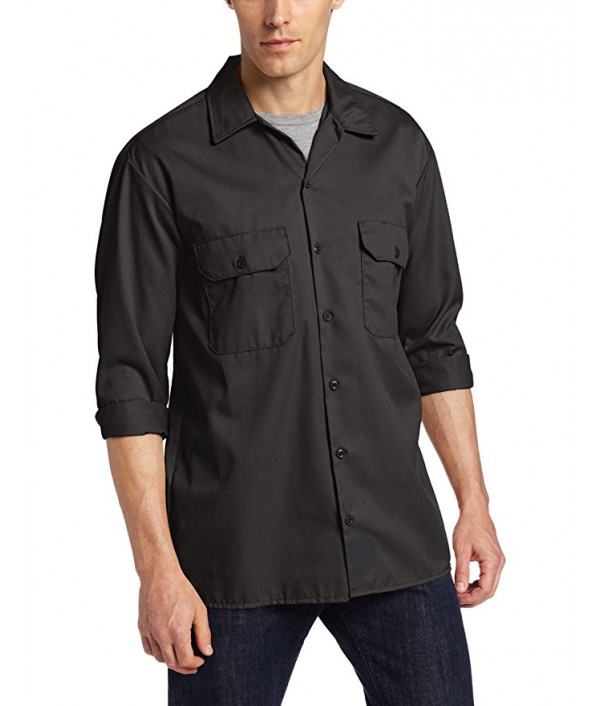 Men's Long-Sleeve Work Shirt Stain Release Wrinkle Resistant Cotton Shirt 