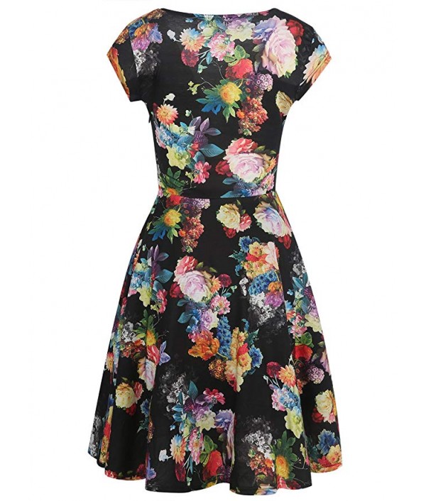 Women's  V-Neck Cap Sleeve Floral Casual Work Stretch Swing Dresses