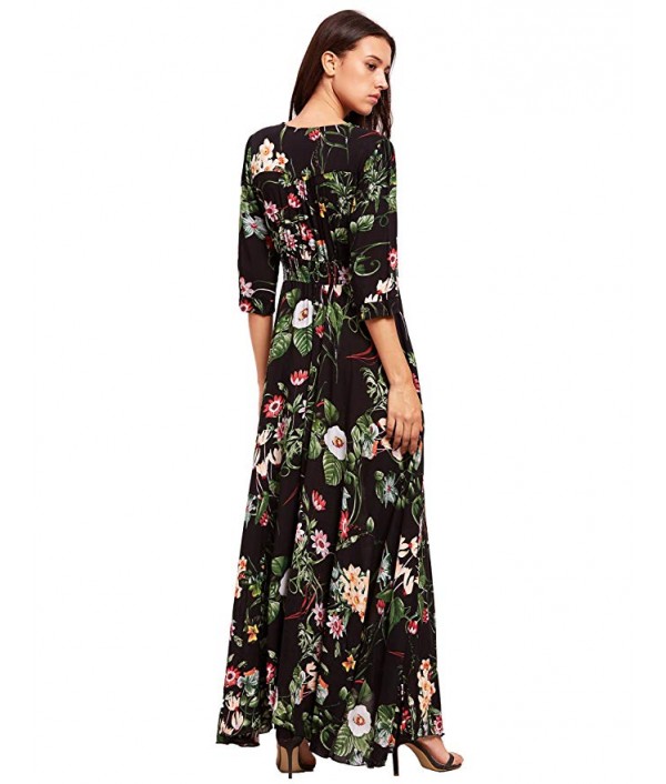 Women's Button up Split Floral Print Flowy Party Maxi Dress