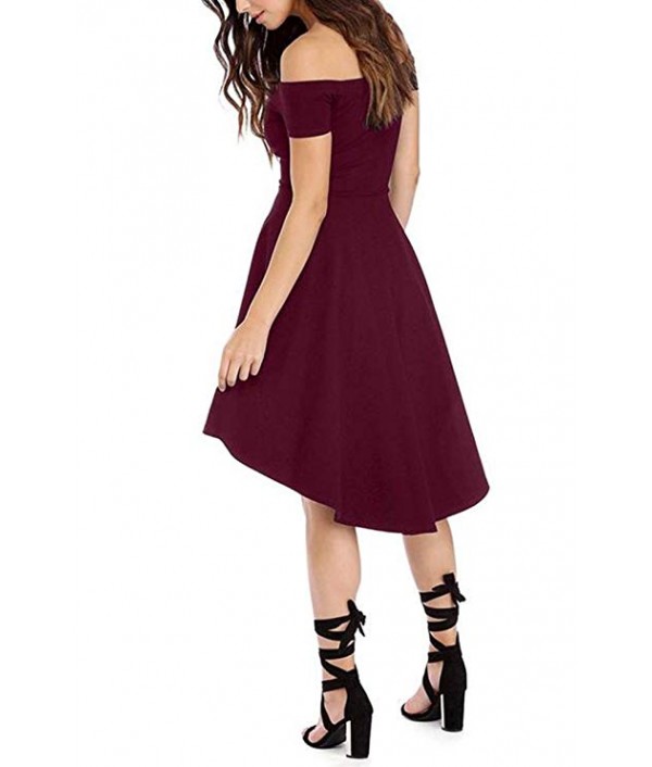 Womens Off The Shoulder Short Sleeve High Low Cocktail Skater Dress