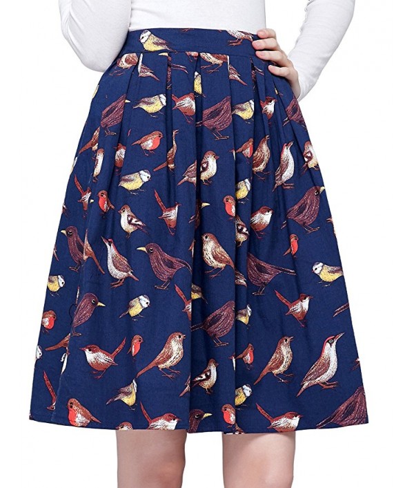 Women Pleated Vintage Skirts Floral Print 