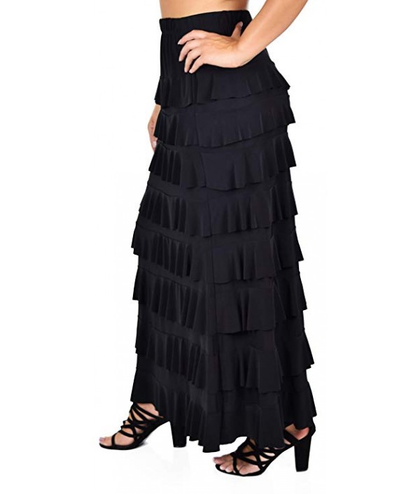 Women Waterfall 8 Tiered Boho Layered Maxi Skirt