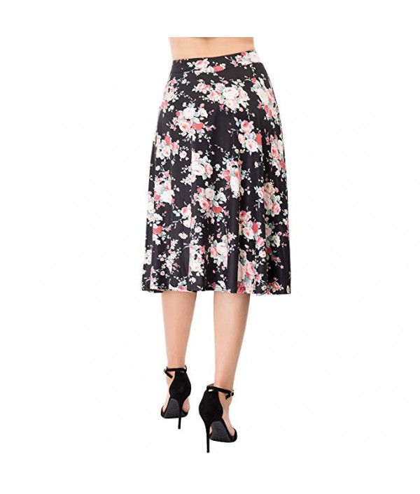 Flared Stretchy Midi Skirt High Waist Jersey Skirt Women