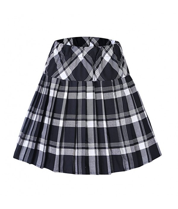 Women's Elastic Waist Tartan Pleated Sch...