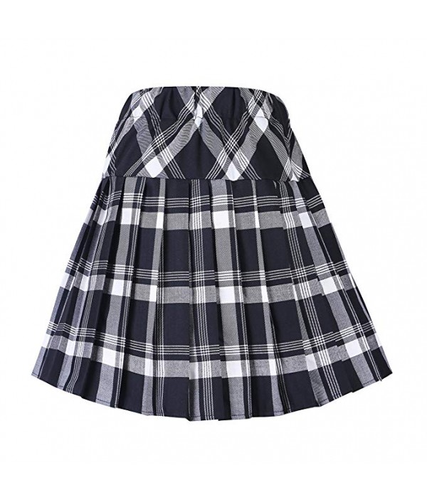 Women's Elastic Waist Tartan Pleated School Skirt