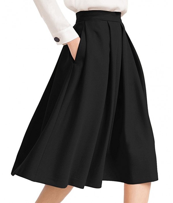 Women's High Waist Flared Skirt Pleated ...