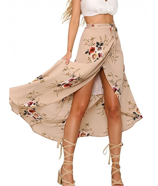 Womens Boho Floral Tie Up Waist Summer Beach Wrap Cover Up Maxi Skirt