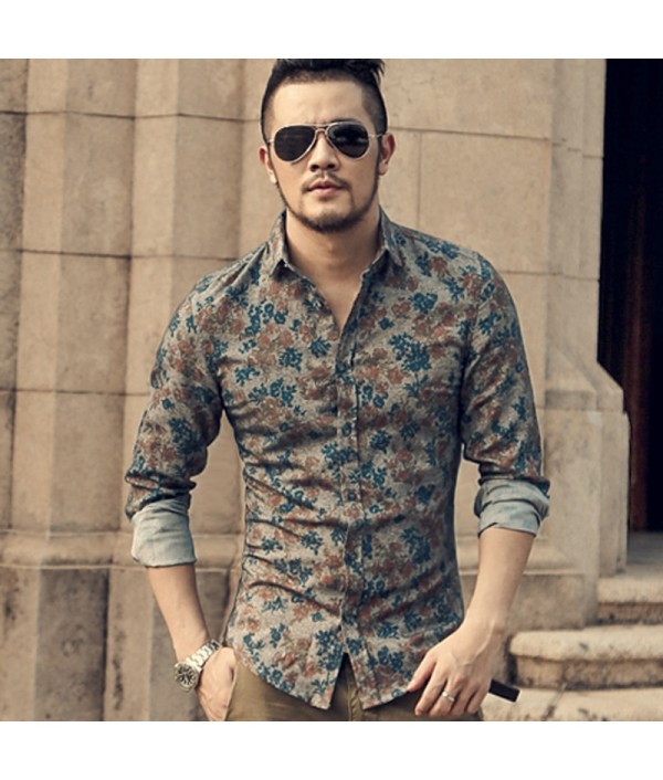 New Fashion Casual Men Shirt Long Sleeve...