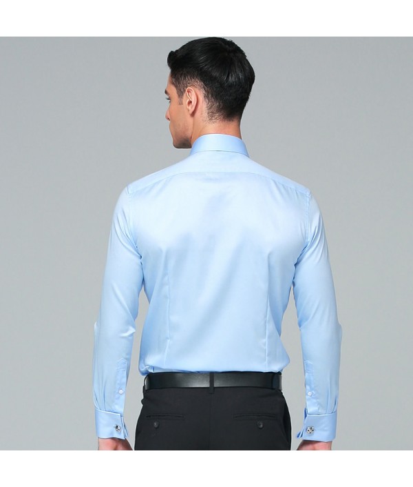 Men's Dress Shirt Cotton New Regular Fit Cufflink Shirts Business Long Sleeve Business Suits Shirts Solid Color